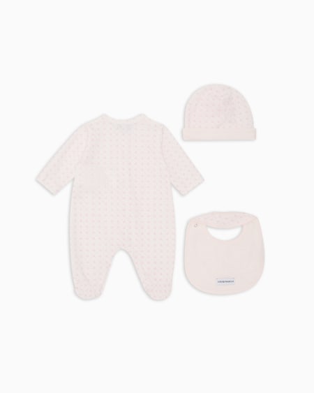 Armani Coffret-cadeau dors-bien bavoir et bonnet en jersey avec motif optique aigles Ventas relámpago