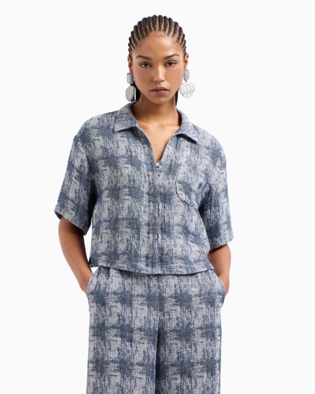 Armani Camisa en gasa de lino con motivo de cuadros Tienda