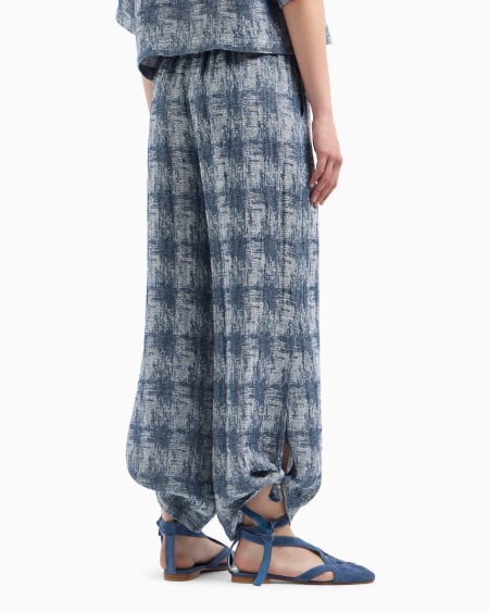 Armani Pantalones en gasa de lino con motivo de cuadros Tienda
