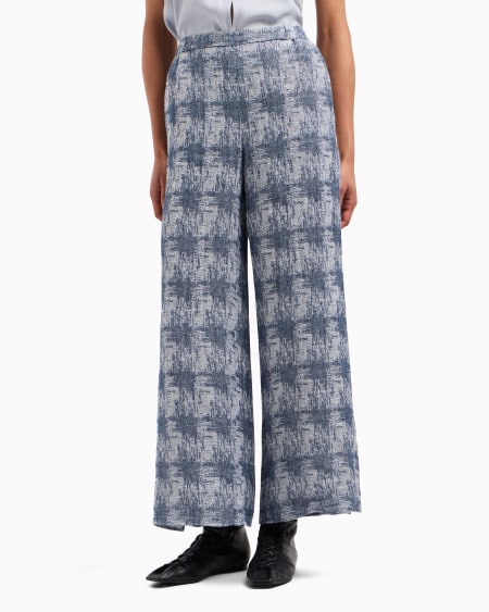 Armani Pantalones en gasa de lino con motivo de cuadros Tienda