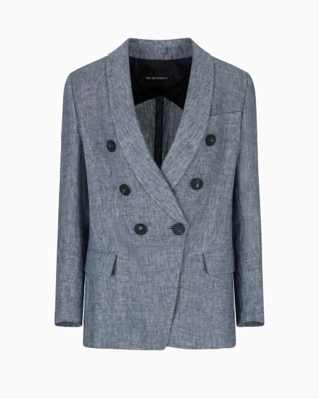 Armani Blazer de abotonadura doble de cambray de mezcla de lino Rebajas online