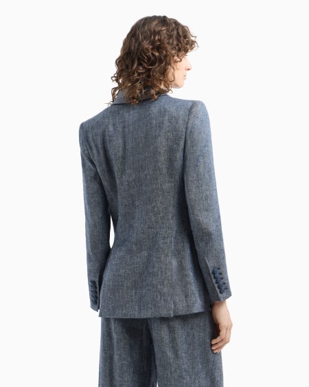 Armani Blazer de abotonadura doble de cambray de mezcla de lino Rebajas online