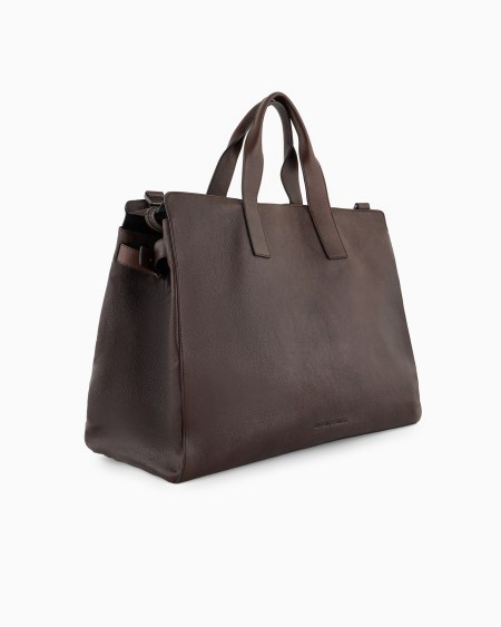 Armani Bolsa de viaje en piel con logotipo grabado En línea