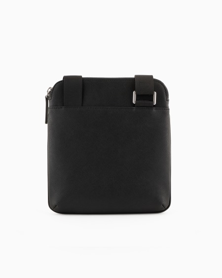Armani Bolso bandolera plano de piel saffiano regenerada con placa de águila ASV Ofertas
