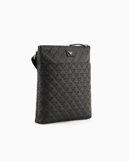 Armani Bolso bandolera plano de piel con motivo de águila en relieve Descuento