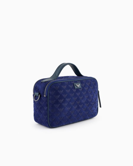Armani Bolso baúl de ante con bandolera y águila grabada por toda la superficie Mejor oferta