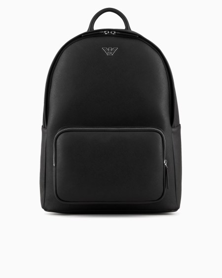 Armani Mochila redondeada de piel saffiano regenerada con placa de águila ASV