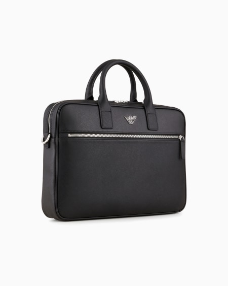 Armani Bolso modelo business de piel saffiano regenerada con placa de águila ASV Precio de fábrica