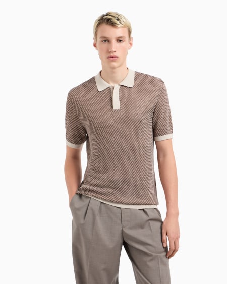 Armani Polo de punto con microfantasía en tejido jacquard Última moda