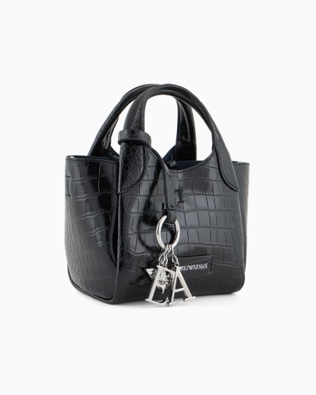 Armani Bolso shopper pequeño con acabado estampado de cocodrilo y colgante con logotipo Promoción por tiempo limitado
