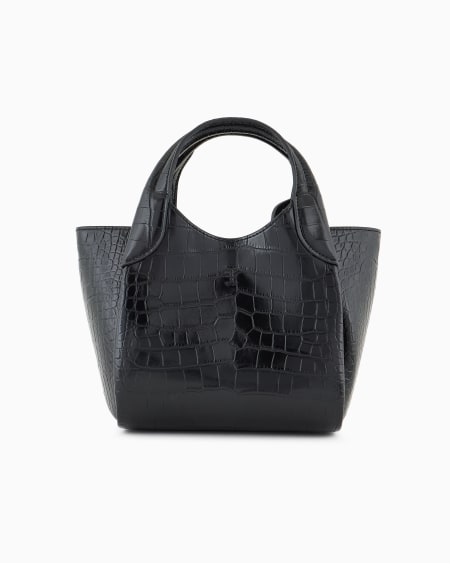 Armani Bolso shopper pequeño con acabado estampado de cocodrilo y colgante con logotipo Promoción por tiempo limitado