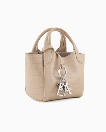 Armani Bolso shopper pequeño con acabado estampado de cocodrilo y colgante con logotipo Oferta especial de fábrica