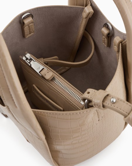 Armani Bolso shopper pequeño con acabado estampado de cocodrilo y colgante con logotipo Oferta especial de fábrica