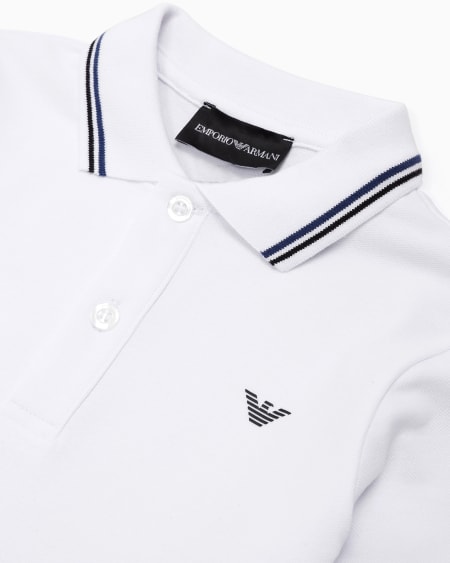 Armani Polo de manga larga de piqué elástico con bordes en el cuello 2025