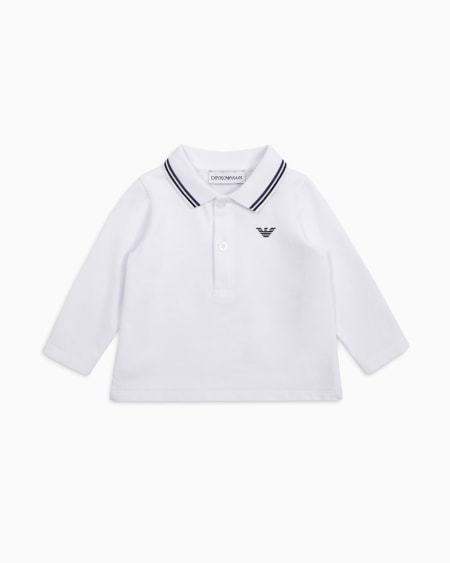 Armani Polo de manga larga de piqué elástico con bordes en el cuello