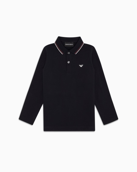 Armani Polo de manga larga de piqué elástico con bordes en el cuello Rebajas de fábrica