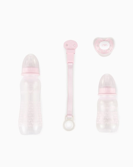 Armani Conjunto de puericultura con dos biberones chupete y cadena con pinza Descuento