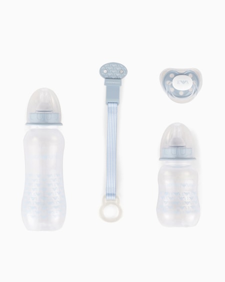 Armani Conjunto de puericultura con dos biberones chupete y cadena con pinza Mejor oferta