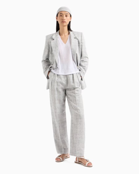 Armani Blazer de abotonadura doble en mezcla de lino con motivo a cuadros Icon Grandes descuentos
