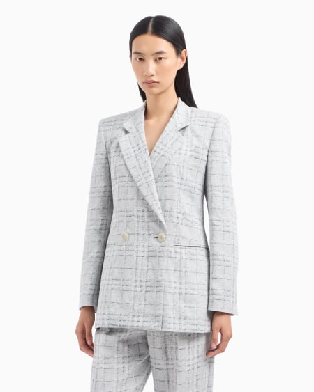 Armani Blazer de abotonadura doble en mezcla de lino con motivo a cuadros Icon Grandes descuentos
