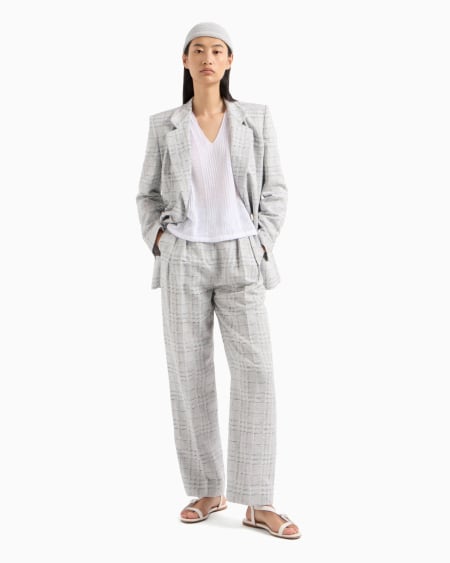 Armani Pantalones con pinzas en mezcla de lino con motivo a cuadros Icon Liquidación