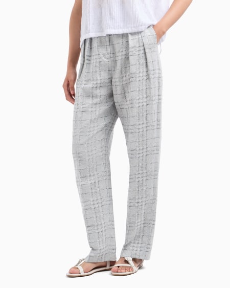 Armani Pantalones con pinzas en mezcla de lino con motivo a cuadros Icon Liquidación