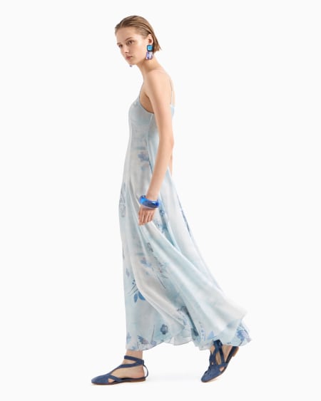 Armani Vestido largo de tejido trilobal con estampado floral batik Precio ultrabajo