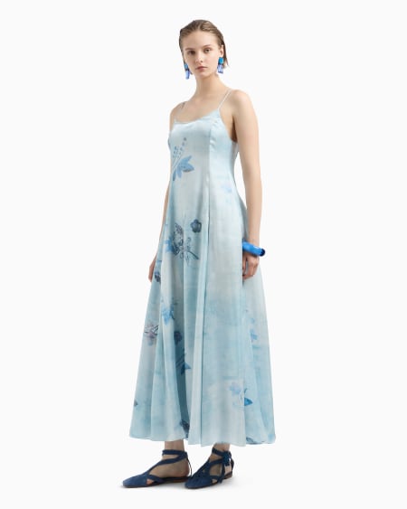 Armani Vestido largo de tejido trilobal con estampado floral batik Precio ultrabajo