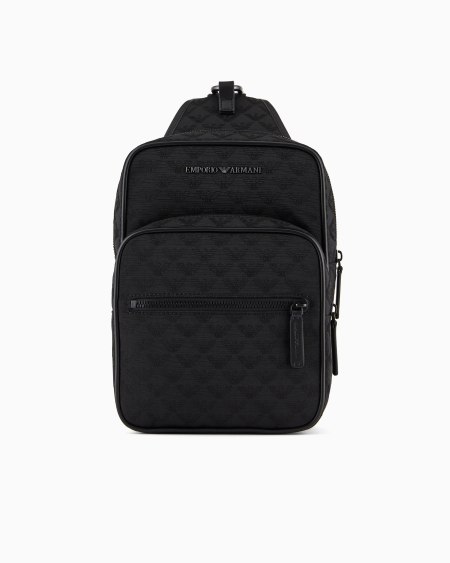 Armani Mochila de un solo tirante de nailon con motivo integral de águila en tejido jacquard