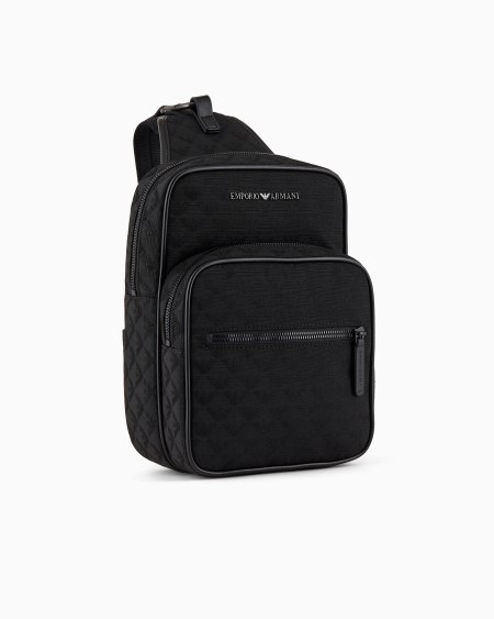 Armani Mochila de un solo tirante de nailon con motivo integral de águila en tejido jacquard Venta caliente
