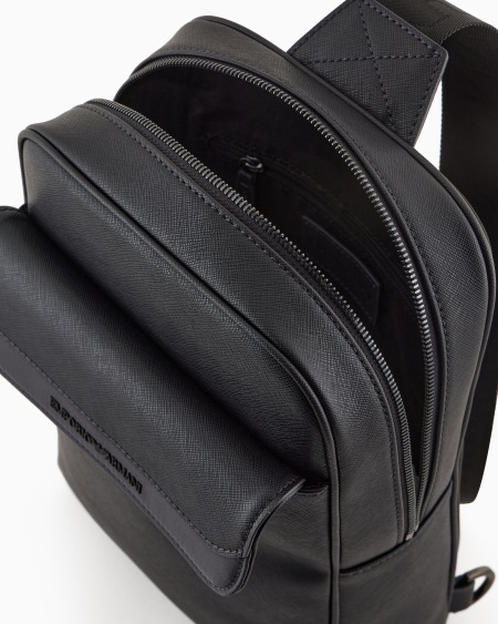Armani Mochila de un solo tirante en piel saffiano regenerada y nailon reciclado ASV Gran oferta