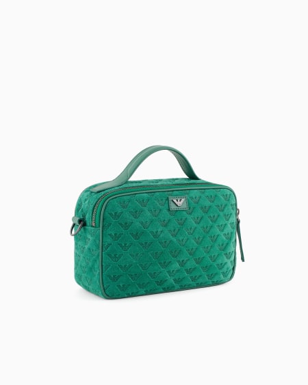 Armani Bolso baúl de ante con bandolera y águila grabada por toda la superficie Oferta especial