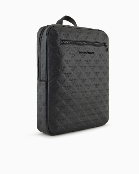 Armani Mochila plana de piel con motivo integral de águila en relieve Envío gratis