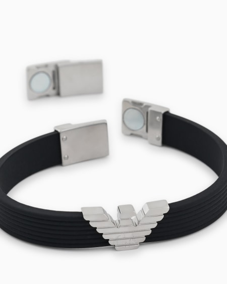 Armani Pulsera con placa de silicona negra Oferta especial de fábrica