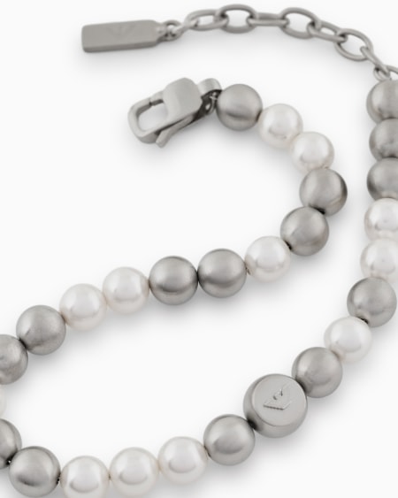 Armani Pulsera con cuentas de vidrio blanco Superdescuento