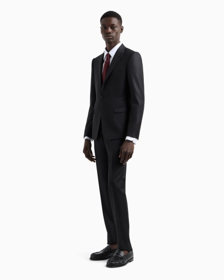 Armani Traje de abotonadura sencilla slim fit en lana virgen con microfantasía de tejido jacquard Envío internacional gratuito
