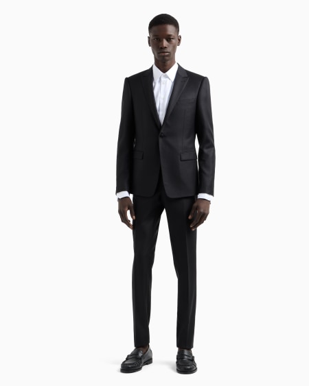 Armani Traje de abotonadura sencilla slim fit en lana virgen con microfantasía de tejido jacquard Envío internacional gratuito