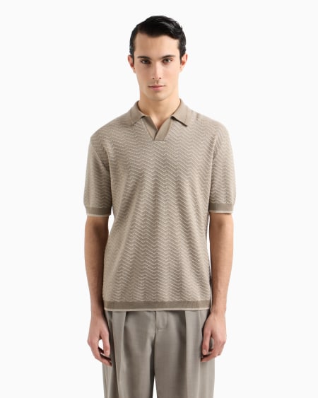 Armani Jersey con cuello tipo polo en mezcla de lana y lyocell con puntos fantasía ASV Tienda de fábrica