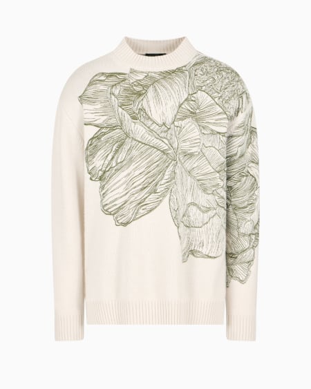 Armani Jersey de mezcla de alpaca con bordado de flor y libélula Oferta exclusiva