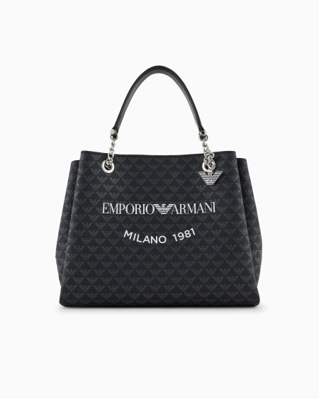 Armani Bolso de mano con águila integral y logotipo Milano 1981 estampado