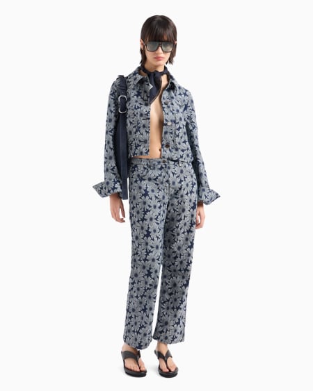 Armani Vaqueros de denim con motivo integral de margaritas en tejido jacquard cápsula Peace ASV En línea