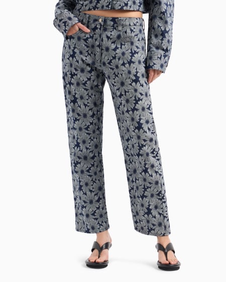 Armani Vaqueros de denim con motivo integral de margaritas en tejido jacquard cápsula Peace ASV En línea