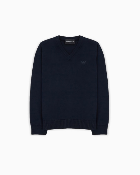 Armani Jersey con cuello de pico de punto maíz de algodón