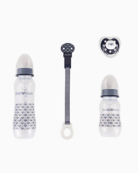 Armani Conjunto de puericultura con dos biberones chupete y cadena con pinza Promoción trimestral