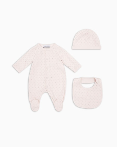 Armani Set de regalo con mono babero y gorrito con motivo integral de águila con efecto óptico