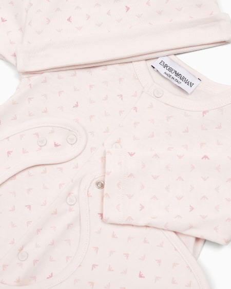 Armani Set de regalo con mono babero y gorrito con motivo integral de águila con efecto óptico Limitado a 3 días