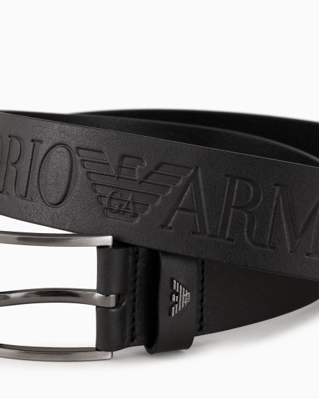 Armani Cinturón de piel abatanada con maxiinscripción de logotipo Venta caliente