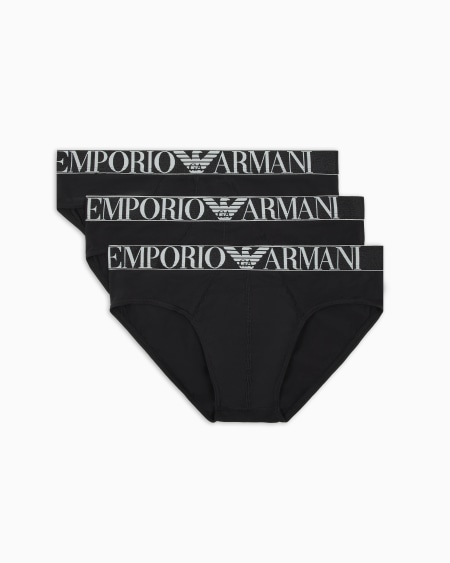 Armani Paquete de tres calzoncillos slip de algodón orgánico con banda con logotipo brillante ASV Rebajas baratas