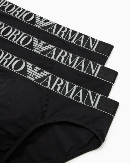 Armani Paquete de tres calzoncillos slip de algodón orgánico con banda con logotipo brillante ASV Rebajas baratas