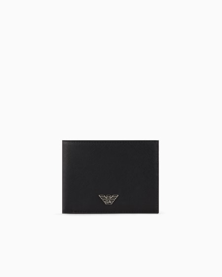 Armani Cartera con bolsillo monedero de piel saffiano regenerada con placa de águila ASV